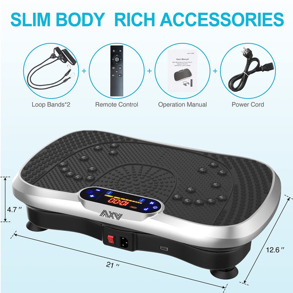 AXV Vibration Plate Fitness Platform Exercise Machine Vibrating Lymphatic Drainage Shaking Full Body Shaker Workout Vibrate Stand Shake Board Sport Gym for Weight Loss Fat Burner for Women Men