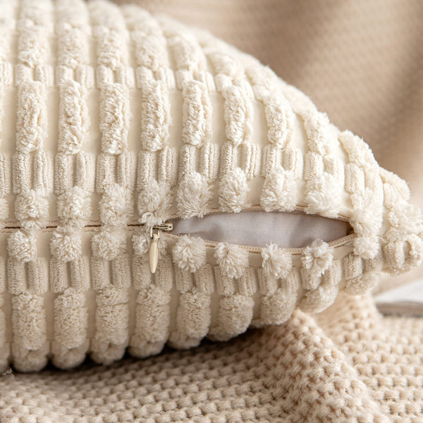 MIULEE Pack of 2 Corduroy Decorative Throw Pillow Covers 18x18 Inch Soft Boho Striped Pillow Covers Modern Farmhouse Christmas Home Decor for Sofa Living Room Couch Bed Cream White