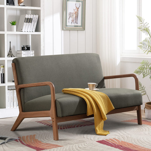 INZOY 50" Love seat Sofa 2 Seat Mid Century Modern Accent Chair, Uplostered 2 Person Couch Loveseat for Small Place Bedroom Office, Wood Frame and Attached 2 Waist Cushions, Beige