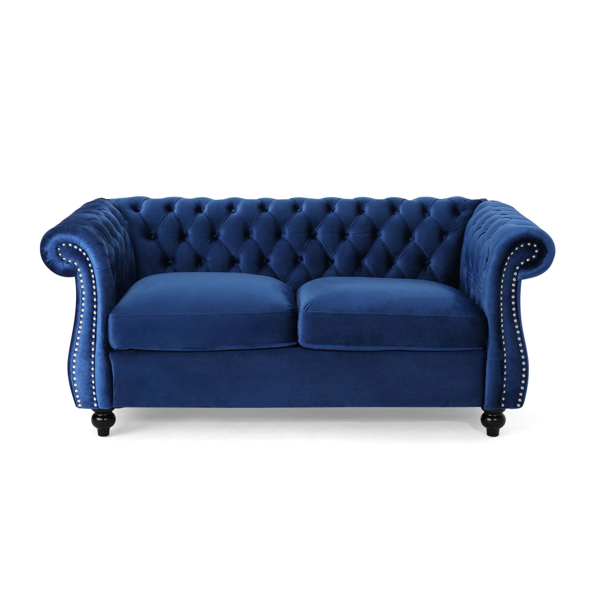 Christopher Knight Home Karen Traditional Chesterfield Loveseat Sofa, Navy Blue and Dark Brown, 61.75 x 33.75 x 27.75