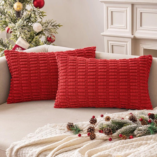 MIULEE Pack of 2 Corduroy Decorative Throw Pillow Covers 18x18 Inch Soft Boho Striped Pillow Covers Modern Farmhouse Christmas Home Decor for Sofa Living Room Couch Bed Cream White