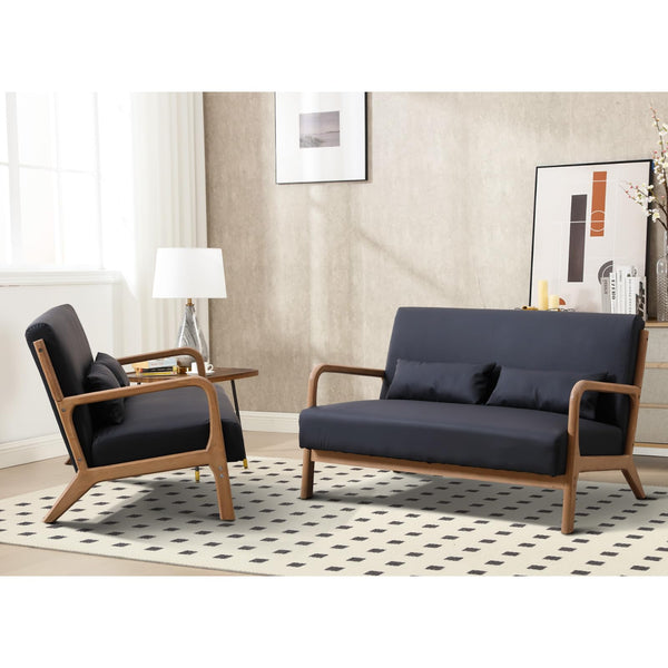 INZOY 50" Love seat Sofa 2 Seat Mid Century Modern Accent Chair, Uplostered 2 Person Couch Loveseat for Small Place Bedroom Office, Wood Frame and Attached 2 Waist Cushions, Beige