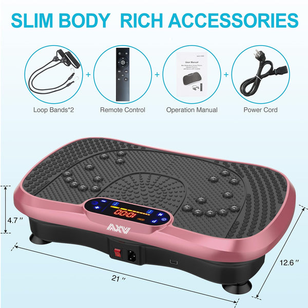 AXV Vibration Plate Fitness Platform Exercise Machine Vibrating Lymphatic Drainage Shaking Full Body Shaker Workout Vibrate Stand Shake Board Sport Gym for Weight Loss Fat Burner for Women Men