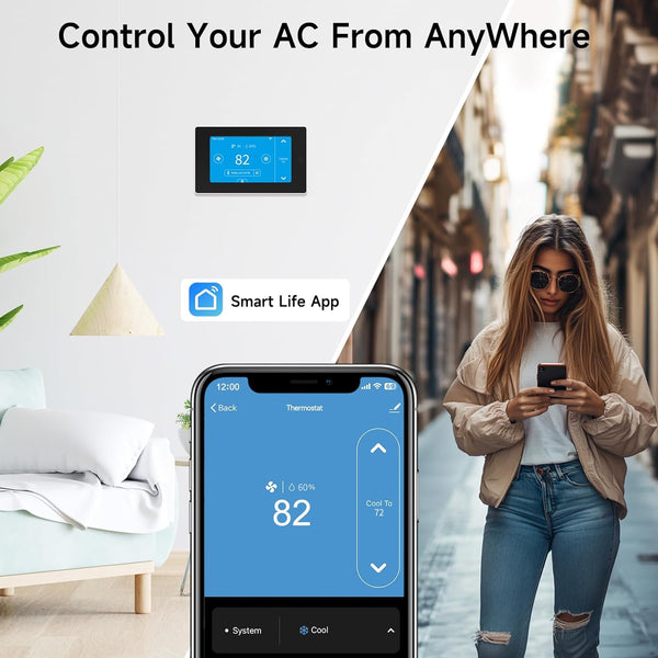 Smart Thermostat for House with C-Wire Adapter, Programmable WiFi Thermostat Compatible with Alexa and Google Assistant,7day/4period Programmable,Energy Saving, Large Screen Size 4.3", C-Wire Require