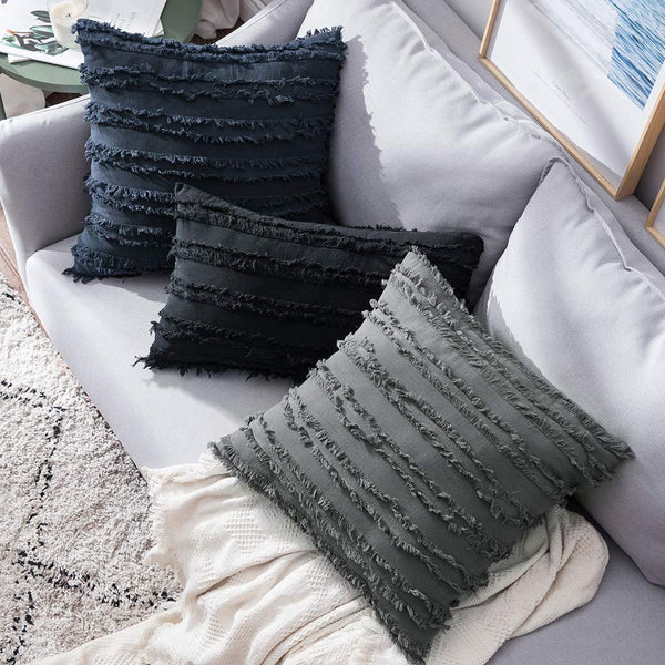 MIULEE Set of 2 Decorative Boho Throw Pillow Covers Linen Striped Jacquard Pattern Christmas Cushion Covers for Sofa Couch Living Room Bedroom 26x26 Inch White