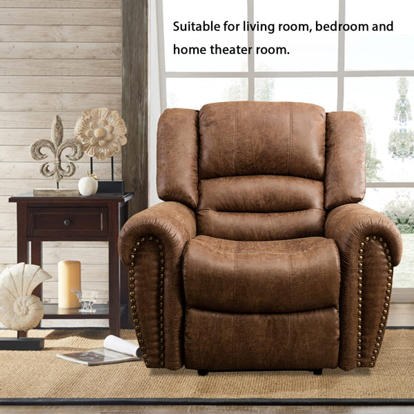 INZOY Leather Recliner Chair, Heavy Duty Manual Reclining Sofa Single Lounge Sofa for Living Room, Home Theater Seating, Light Brown