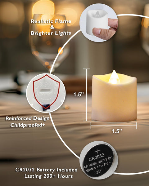 Homemory 24Pack Flameless LED Votive Candles, 200+Hour Lasting Electric Fake Candles, Battery Operated Tealights in Warm White for Wedding, Proposal Anniversary, Romantic Decor(Batteries Included)