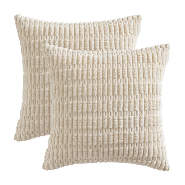 MIULEE Pack of 2 Corduroy Decorative Throw Pillow Covers 18x18 Inch Soft Boho Striped Pillow Covers Modern Farmhouse Christmas Home Decor for Sofa Living Room Couch Bed Cream White