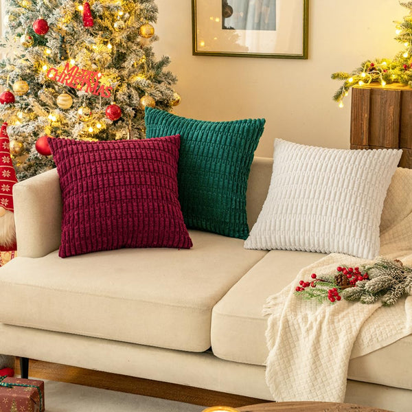 MIULEE Pack of 2 Corduroy Decorative Throw Pillow Covers 18x18 Inch Soft Boho Striped Pillow Covers Modern Farmhouse Christmas Home Decor for Sofa Living Room Couch Bed Cream White