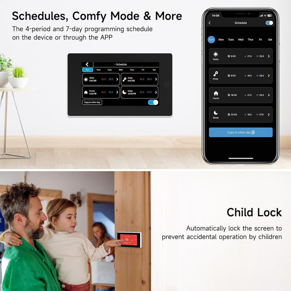 Smart Thermostat for House with C-Wire Adapter, Programmable WiFi Thermostat Compatible with Alexa and Google Assistant,7day/4period Programmable,Energy Saving, Large Screen Size 4.3", C-Wire Require