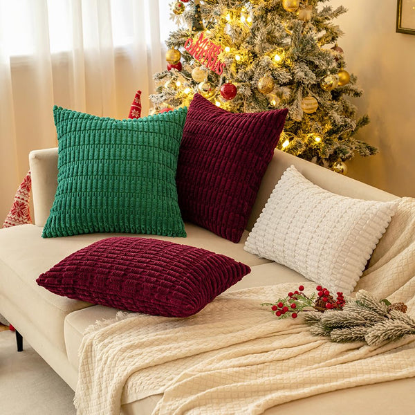 MIULEE Pack of 2 Corduroy Decorative Throw Pillow Covers 18x18 Inch Soft Boho Striped Pillow Covers Modern Farmhouse Christmas Home Decor for Sofa Living Room Couch Bed Cream White