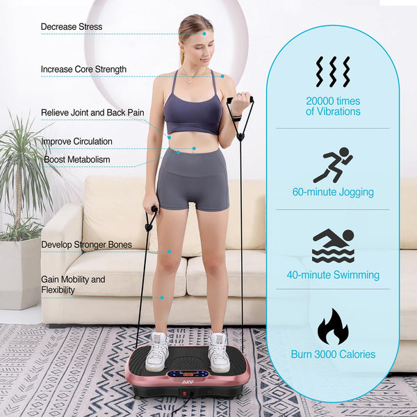 AXV Vibration Plate Fitness Platform Exercise Machine Vibrating Lymphatic Drainage Shaking Full Body Shaker Workout Vibrate Stand Shake Board Sport Gym for Weight Loss Fat Burner for Women Men