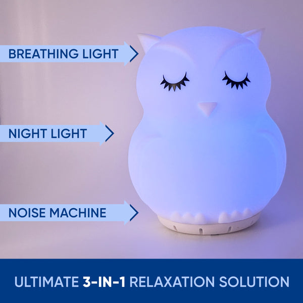 Mindfulness 'Breathing Owl' | 4-7-8 Guided Visual Meditation Breathing Light | 3 in 1 Device with Night Light & Noise Machine for ADHD Anxiety Stress Relief Sleep - Gift for Kids Adult Women Men