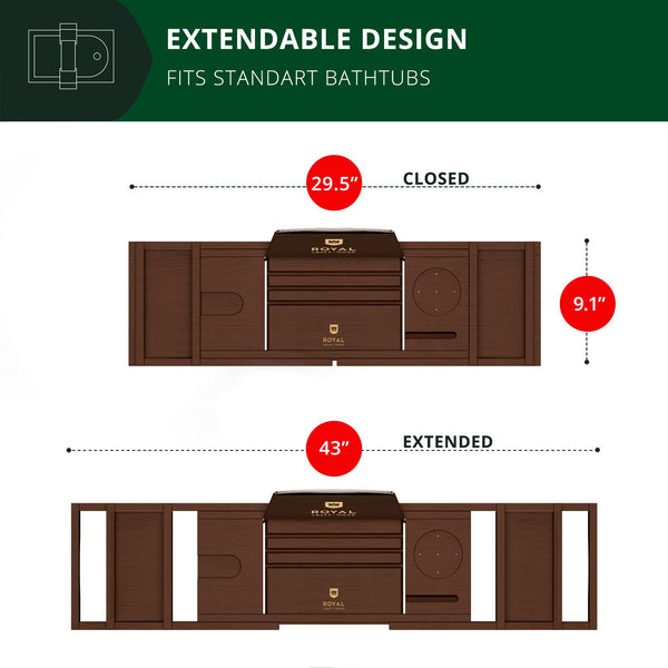 ROYAL CRAFT WOOD Premium Foldable Bathtub Tray - Expandable Bath Tray for Tub - Luxury Bathtub & Bathroom Accessories