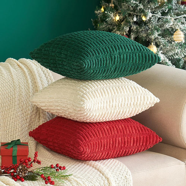 MIULEE Pack of 2 Corduroy Decorative Throw Pillow Covers 18x18 Inch Soft Boho Striped Pillow Covers Modern Farmhouse Christmas Home Decor for Sofa Living Room Couch Bed Cream White