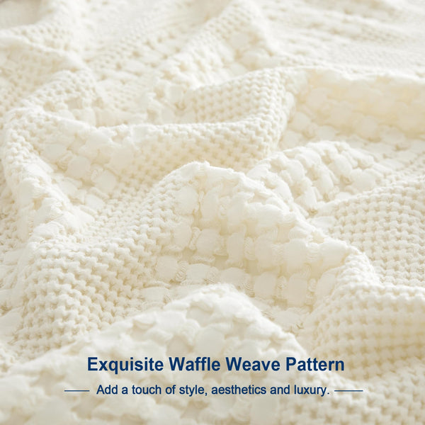 PHF 100% Cotton Waffle Weave Throw Blanket for Couch - Lightweight Washed Cotton Throw Blanket for Bed - 50"x60" Aesthetic Breathable Blanket for Room Decor & Office - Oatmeal