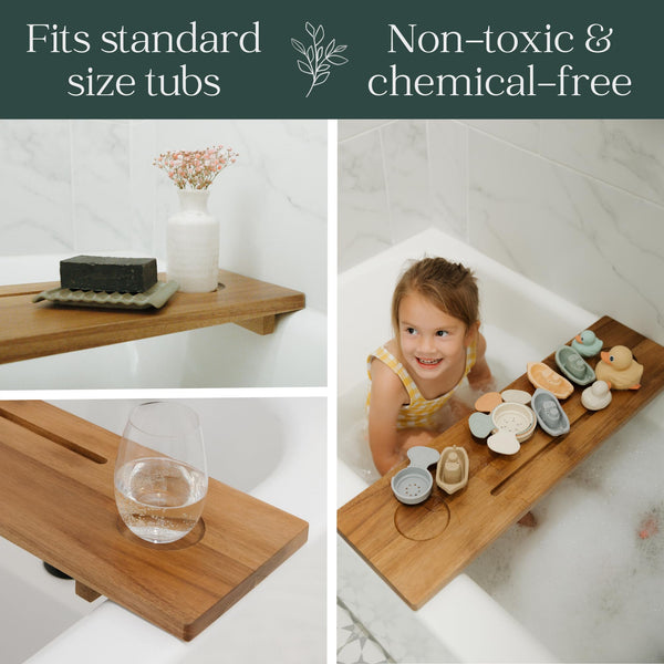 Premium Nature Shed Bathtub Tray | Large & Thick, Solid Acacia Wood Bath Tray for Tub | Anti-Tip, Non-Toxic, Sustainable Bathtub Caddy | Adjustable Bath Tub Tray for Freestanding Tubs | Luxury Design