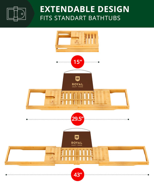 ROYAL CRAFT WOOD Premium Foldable Bathtub Tray - Expandable Bath Tray for Tub - Luxury Bathtub & Bathroom Accessories