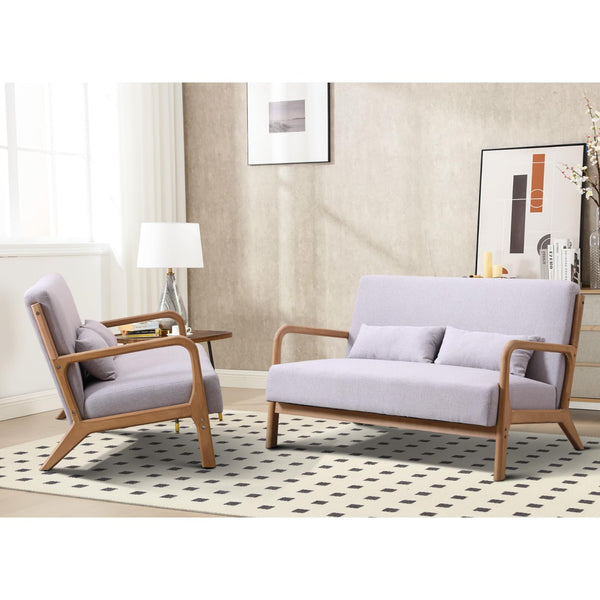 INZOY 50" Love seat Sofa 2 Seat Mid Century Modern Accent Chair, Uplostered 2 Person Couch Loveseat for Small Place Bedroom Office, Wood Frame and Attached 2 Waist Cushions, Beige