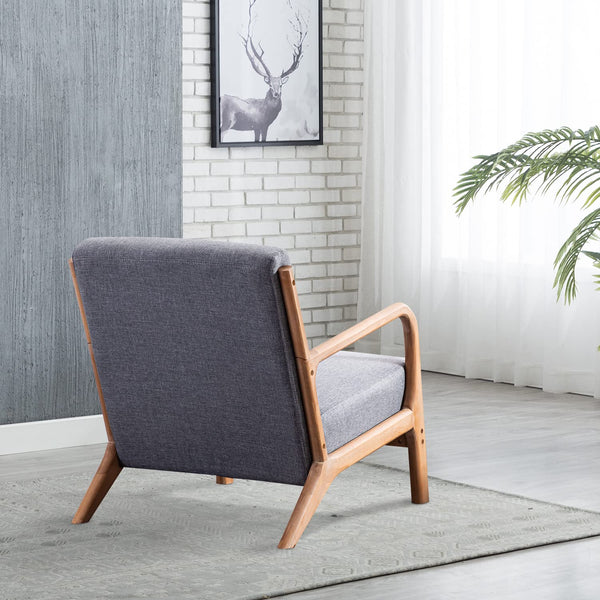 INZOY Mid Century Modern Accent Chair with Wood Frame, Upholstered Living Room Chairs with Waist Cushion, Reading Armchair for Bedroom Sunroom (Beige)