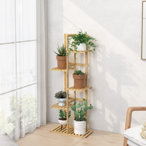 Laiensia Bamboo 5 Tier 6 Potted Plant Stand Rack Multiple Flower Pot Holder Shelf, Indoor&Outdoor Planter Display Shelves for Patio Garden, Living Room, Corner Balcony and Bedroom,Wood Color