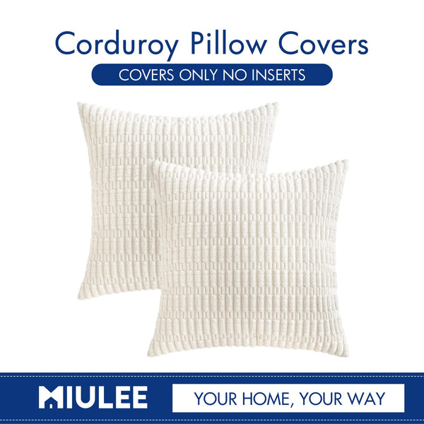 MIULEE Pack of 2 Corduroy Decorative Throw Pillow Covers 18x18 Inch Soft Boho Striped Pillow Covers Modern Farmhouse Christmas Home Decor for Sofa Living Room Couch Bed Cream White