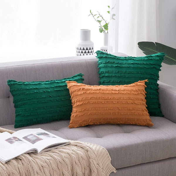 MIULEE Set of 2 Decorative Boho Throw Pillow Covers Linen Striped Jacquard Pattern Christmas Cushion Covers for Sofa Couch Living Room Bedroom 26x26 Inch White