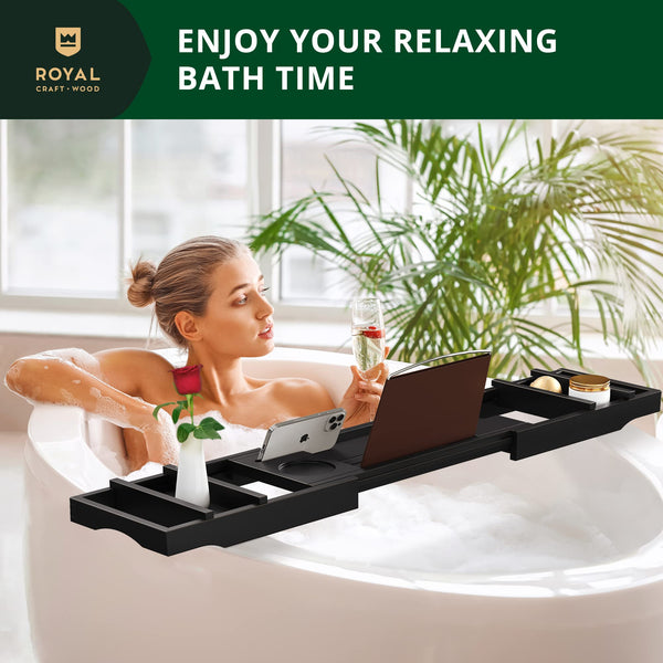 ROYAL CRAFT WOOD Premium Foldable Bathtub Tray - Expandable Bath Tray for Tub - Luxury Bathtub & Bathroom Accessories