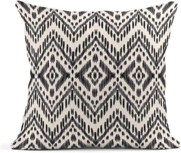 ArtSocket Set of 4 Throw Pillow Covers Ikat Tribal and Boho Bohemian Black Ethnic Herringbone for Ideas Decor Linen Outdoor Pillow Cases Home Decorative Square 22x22 Inches Pillowcases