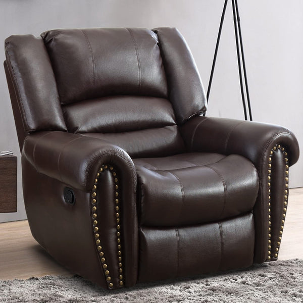 INZOY Leather Recliner Chair, Heavy Duty Manual Reclining Sofa Single Lounge Sofa for Living Room, Home Theater Seating, Light Brown