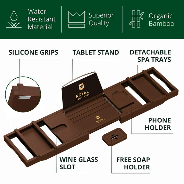 ROYAL CRAFT WOOD Premium Foldable Bathtub Tray - Expandable Bath Tray for Tub - Luxury Bathtub & Bathroom Accessories