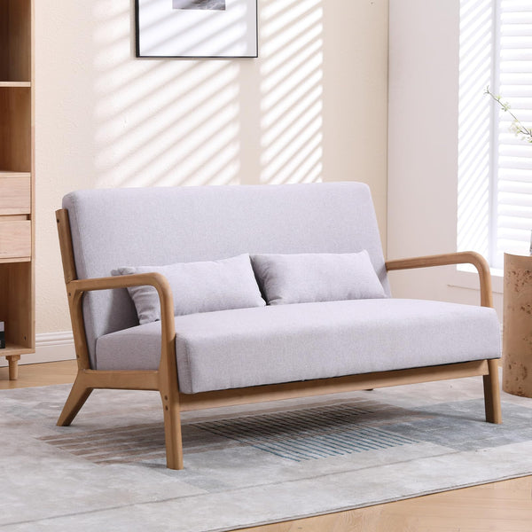 INZOY 50" Love seat Sofa 2 Seat Mid Century Modern Accent Chair, Uplostered 2 Person Couch Loveseat for Small Place Bedroom Office, Wood Frame and Attached 2 Waist Cushions, Beige