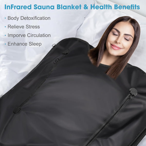 mysuntown Infrared Sauna Blanket for Detoxification，Portable Sauna Blanket with Sleeves,86-158℉,20-60 Minutes Timer,6.23ft x 2.95ft