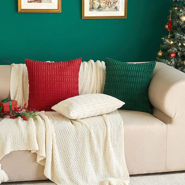 MIULEE Pack of 2 Corduroy Decorative Throw Pillow Covers 18x18 Inch Soft Boho Striped Pillow Covers Modern Farmhouse Christmas Home Decor for Sofa Living Room Couch Bed Cream White