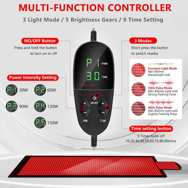 84.6'' X 33.5'' LED 660nm Red Light Therapy Mat 850nm Near Infrared Light Therapy Devices Extra Large Pads for Whole Full Body, Pain Relief, Black