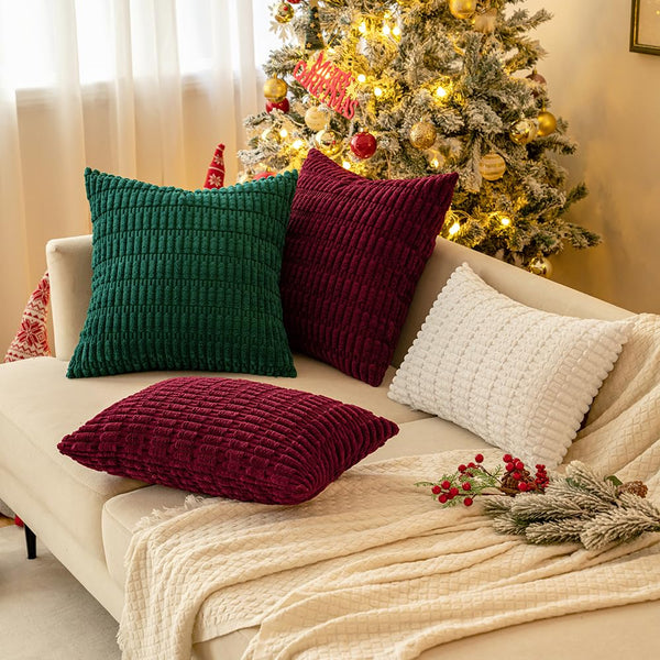 MIULEE Pack of 2 Corduroy Decorative Throw Pillow Covers 18x18 Inch Soft Boho Striped Pillow Covers Modern Farmhouse Christmas Home Decor for Sofa Living Room Couch Bed Cream White