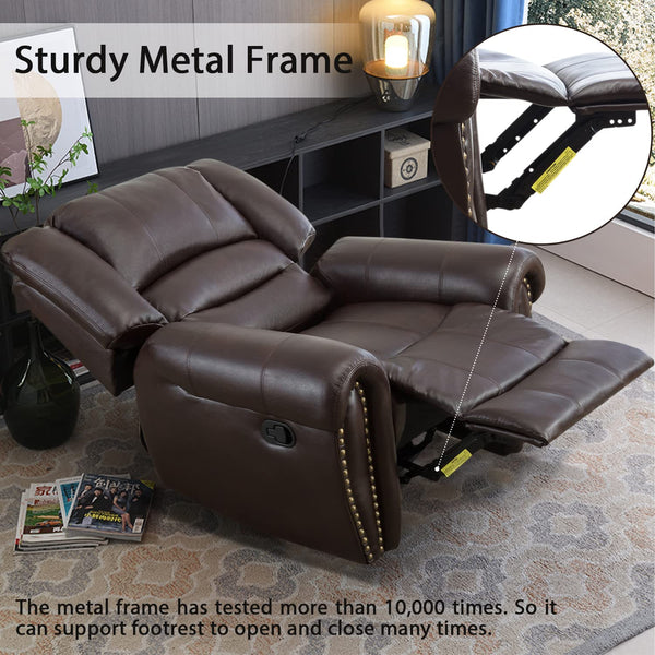 INZOY Leather Recliner Chair, Heavy Duty Manual Reclining Sofa Single Lounge Sofa for Living Room, Home Theater Seating, Light Brown