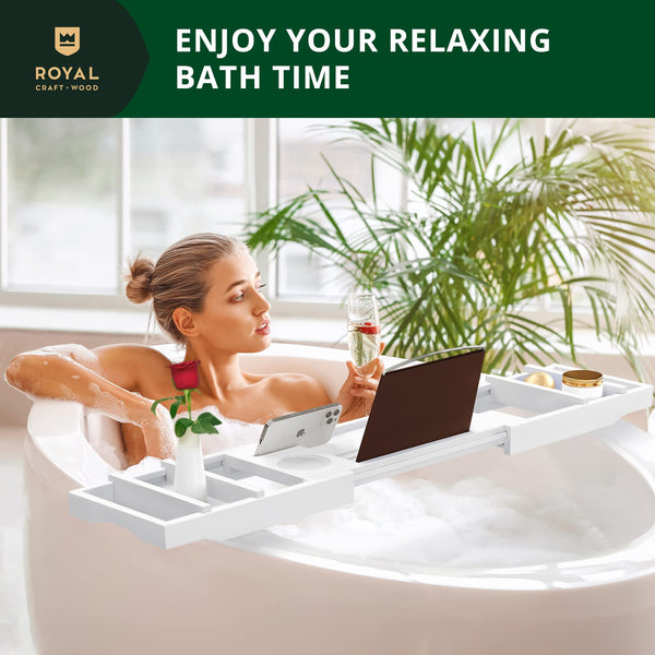 ROYAL CRAFT WOOD Premium Foldable Bathtub Tray - Expandable Bath Tray for Tub - Luxury Bathtub & Bathroom Accessories