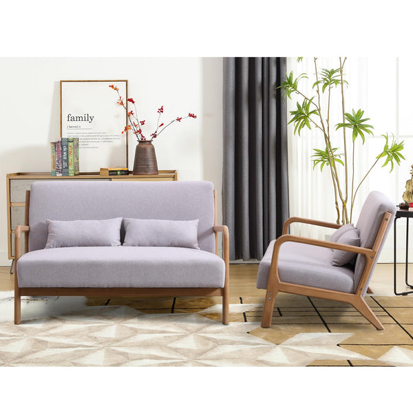 INZOY 50" Love seat Sofa 2 Seat Mid Century Modern Accent Chair, Uplostered 2 Person Couch Loveseat for Small Place Bedroom Office, Wood Frame and Attached 2 Waist Cushions, Beige