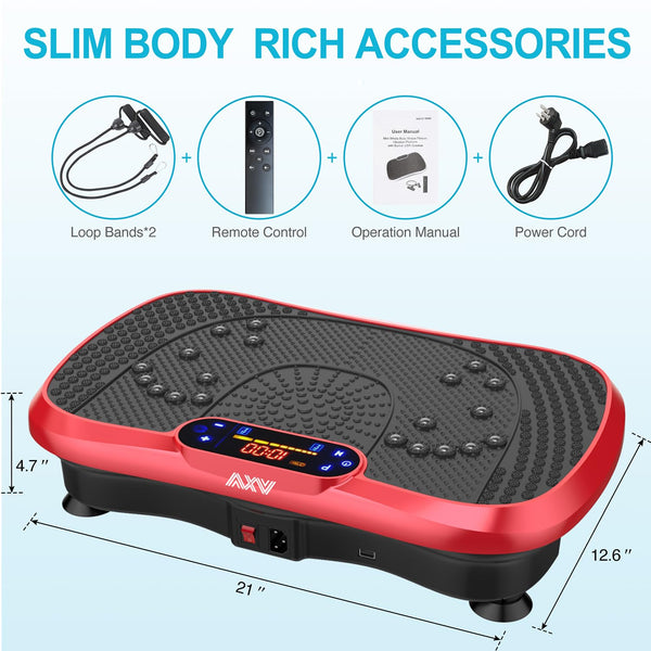 AXV Vibration Plate Fitness Platform Exercise Machine Vibrating Lymphatic Drainage Shaking Full Body Shaker Workout Vibrate Stand Shake Board Sport Gym for Weight Loss Fat Burner for Women Men