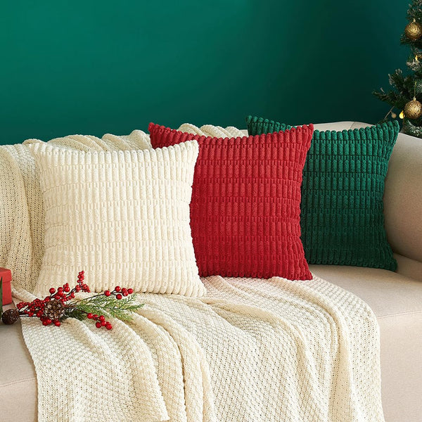 MIULEE Pack of 2 Corduroy Decorative Throw Pillow Covers 18x18 Inch Soft Boho Striped Pillow Covers Modern Farmhouse Christmas Home Decor for Sofa Living Room Couch Bed Cream White
