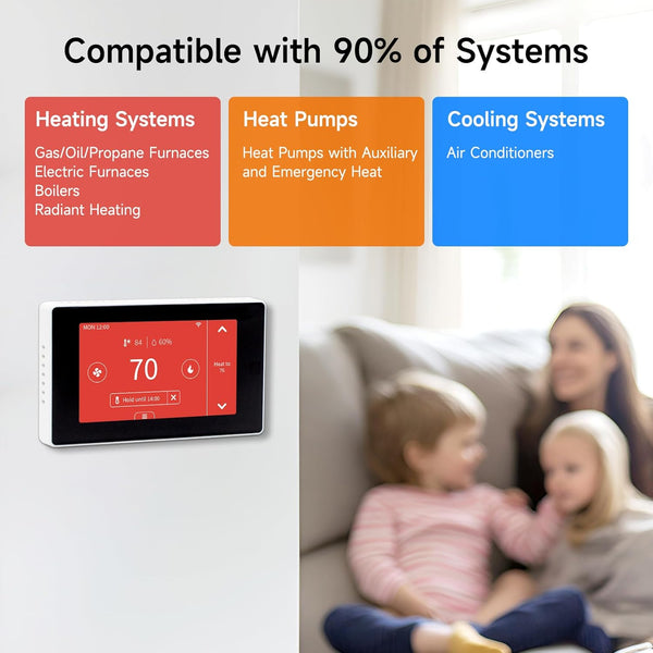 Smart Thermostat for House with C-Wire Adapter, Programmable WiFi Thermostat Compatible with Alexa and Google Assistant,7day/4period Programmable,Energy Saving, Large Screen Size 4.3", C-Wire Require