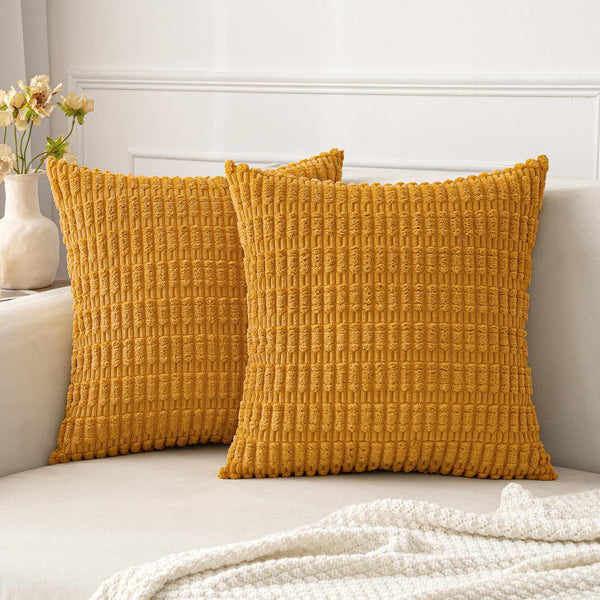 MIULEE Pack of 2 Corduroy Decorative Throw Pillow Covers 18x18 Inch Soft Boho Striped Pillow Covers Modern Farmhouse Christmas Home Decor for Sofa Living Room Couch Bed Cream White