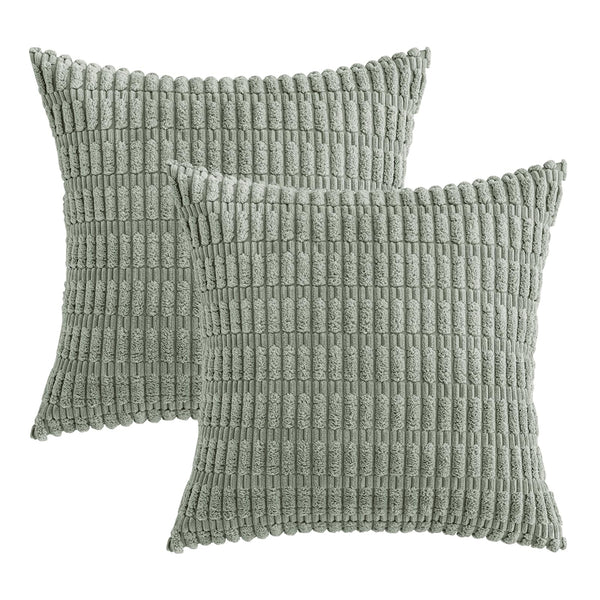 MIULEE Pack of 2 Corduroy Decorative Throw Pillow Covers 18x18 Inch Soft Boho Striped Pillow Covers Modern Farmhouse Christmas Home Decor for Sofa Living Room Couch Bed Cream White