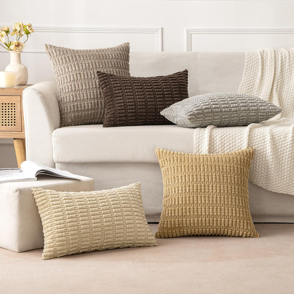 MIULEE Pack of 2 Corduroy Decorative Throw Pillow Covers 18x18 Inch Soft Boho Striped Pillow Covers Modern Farmhouse Christmas Home Decor for Sofa Living Room Couch Bed Cream White