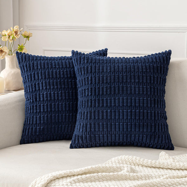 MIULEE Pack of 2 Corduroy Decorative Throw Pillow Covers 18x18 Inch Soft Boho Striped Pillow Covers Modern Farmhouse Christmas Home Decor for Sofa Living Room Couch Bed Cream White