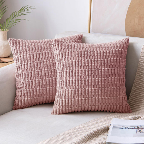 MIULEE Pack of 2 Corduroy Decorative Throw Pillow Covers 18x18 Inch Soft Boho Striped Pillow Covers Modern Farmhouse Christmas Home Decor for Sofa Living Room Couch Bed Cream White