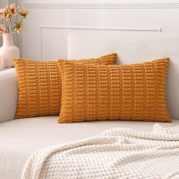 MIULEE Pack of 2 Corduroy Decorative Throw Pillow Covers 18x18 Inch Soft Boho Striped Pillow Covers Modern Farmhouse Christmas Home Decor for Sofa Living Room Couch Bed Cream White