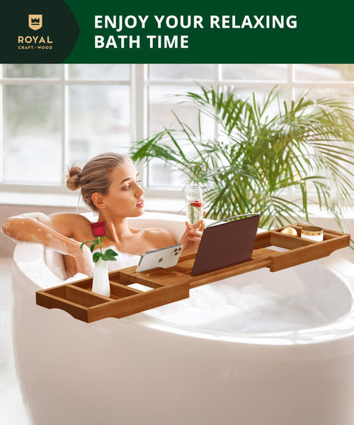 ROYAL CRAFT WOOD Premium Foldable Bathtub Tray - Expandable Bath Tray for Tub - Luxury Bathtub & Bathroom Accessories