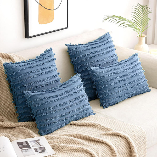 MIULEE Set of 2 Decorative Boho Throw Pillow Covers Linen Striped Jacquard Pattern Christmas Cushion Covers for Sofa Couch Living Room Bedroom 26x26 Inch White